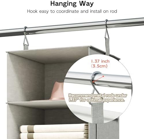 6-shelf hanging closet organizer with 3 drawers, separable on a desk or shelf
