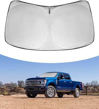 Rogierra Windshield Sun Shade for Ford Super Duty F250 F350 F450 F550 2017-2022 Accessories Foldable Front Window Sun Shade Shield Protector Silver