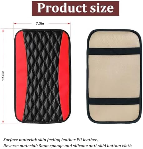 Moly Magnolia Car Center Console Cushion Pad, Universal Leather Waterproof Armrest Seat Box Cover Protector,Comfortable Car Decor Accessories Fit for Most Cars, Vehicles, SUVs (Red)