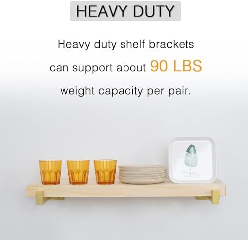 ovov 6 pack 10 inch gold shelf brackets, side view