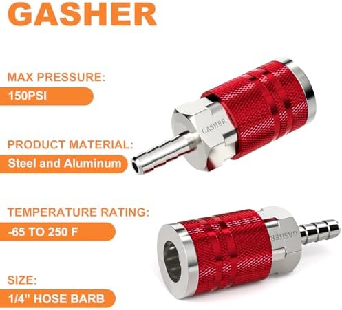 gasher 12pcs red industrial air coupling with 1/4", close-up detail
