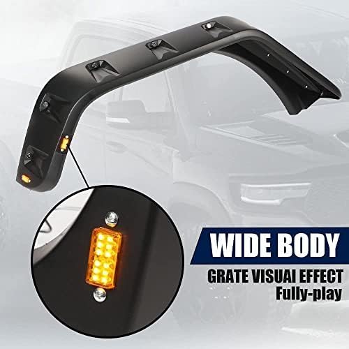 PIT66 Fender Flares Compatible With Jeep JK Wrangler 2007-2018 2/4 door Model, Unlimited, Rubicon Unlimited Smooth Matte Pocket Riveted Style Wheel Flares With LED 4pcs