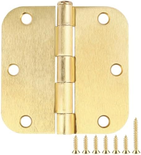 6 Pack Rounded Door Hinges 3.5 inch X 3-1/2" 5/8 Radius, Brushed Brass 3 ½ Inch by TDCHINGES