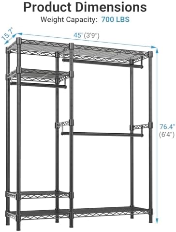 vipek v2 heavy duty clothes rack, portable metal, side view