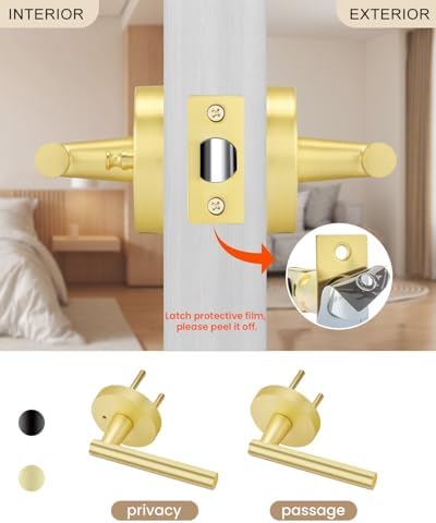 haidms 10 packs gold door handles interior, brushed showing dimensions