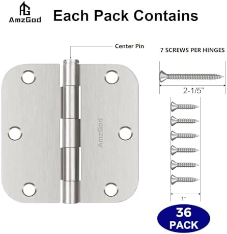 door hinges brushed nickel - 36 pack satin, side view