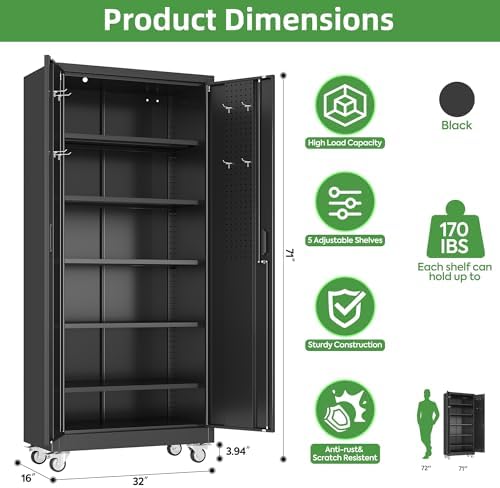reemoon 5 adjustable 170 lb shelves, lockable doors, close-up detail