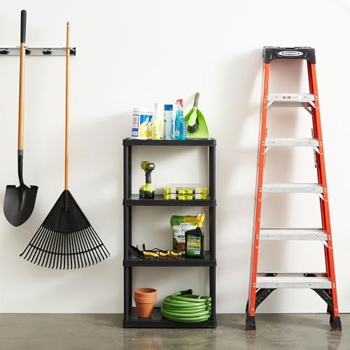 gracious living 4-shelf fixed-height light-duty storage, black, 2-pack, package contents