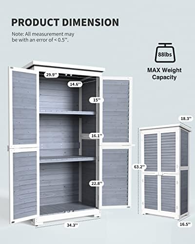 gizoon outdoor storage cabinet with 3 shelves, double, front angle view