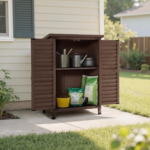 mcombo small outdoor storage cabinet, wood shed with shown in use