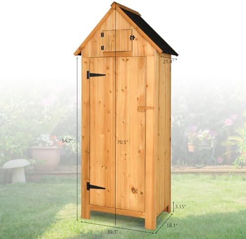 vingli outdoor wooden storage shed, garden shed outside, close-up detail
