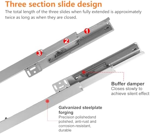 undermount shelf drawer slide soft close bottom support showing dimensions