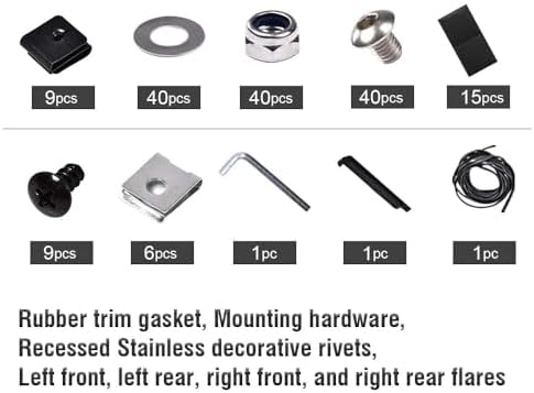 4pcs CNNELL Fender Flares Compatible With 2007-2013 GMC Sierra 1500 All Beds Smooth Black Pocket Rivet Style Paintable Wheel Flares Set