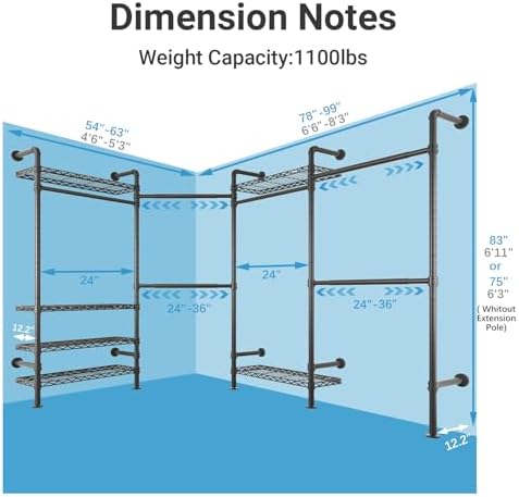 timate l4 l shape garment rack heavy duty, side view