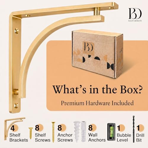 classic brass heavy duty shelf brackets 10 inch, close-up detail