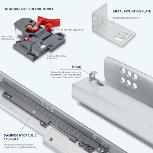 lontan 21 inch undermount soft close drawer slides showing dimensions
