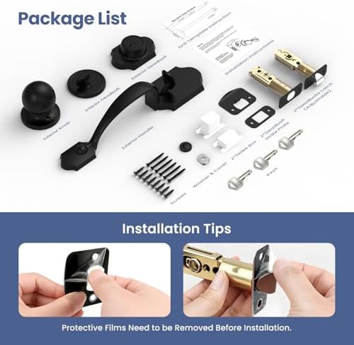 estmoon front door lock set matte black exterior, package contents