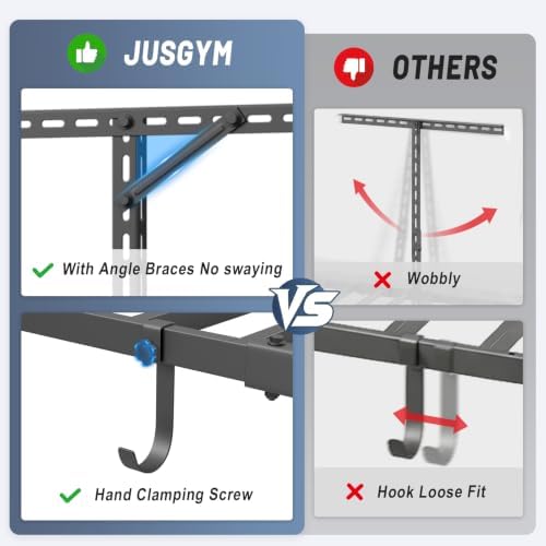 jusgym 4x8ft overhead garage ceiling storage rack with showing dimensions