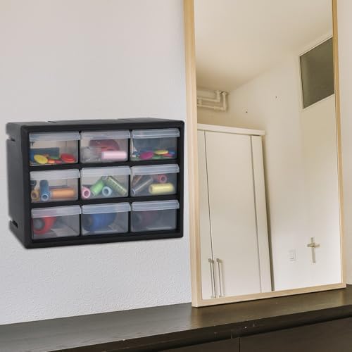 sadstory 9-drawer plastic drawer storage cabinet for garage, front angle view