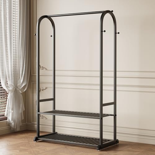 black clothing rack for hanging clothes,sturdy metal clothes, package contents