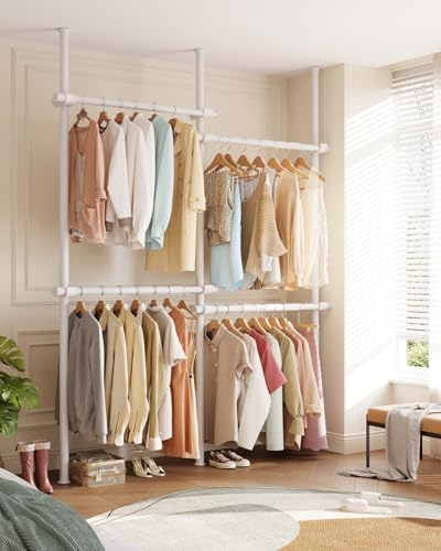 floor to ceiling clothes rack, heavy-duty telescopic garment shown in use
