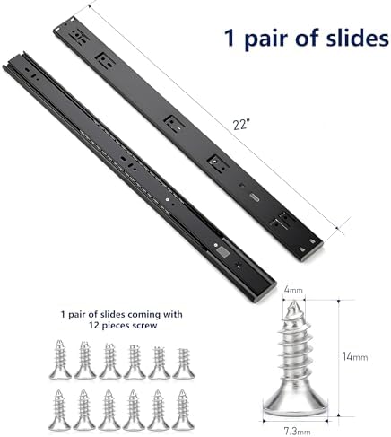 ravinte matte black soft close drawer slides 22, close-up detail