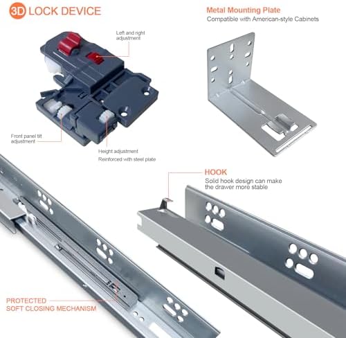 4 pair 21 inch undermount soft close drawer, close-up detail