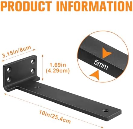 black floating shelf brackets 10 inch 6 pack, package contents