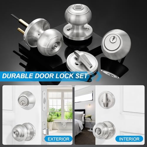 plustool 4 pack exterior door lock set, satin on a desk or shelf
