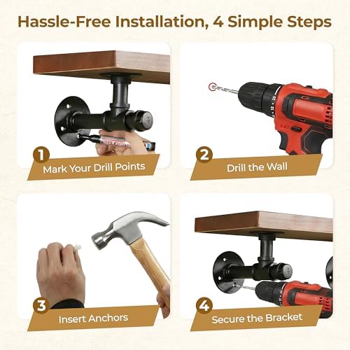 industrial t pipe shelf brackets for 6-12 in, package contents