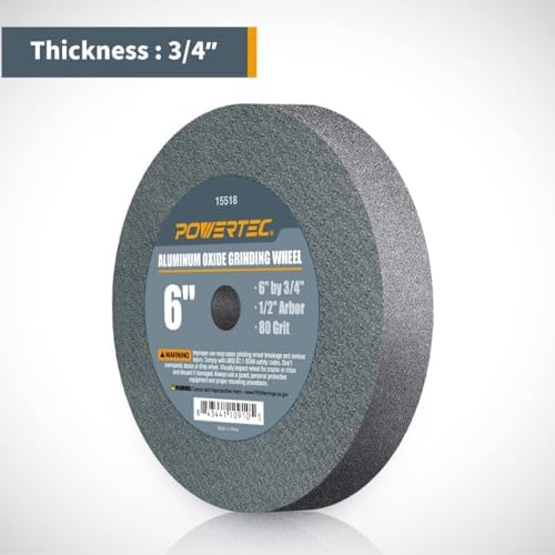 POWERTEC Bench Grinder Wheel + Diamond Wheel Dresser 6 Inch 80 & 150 Grit...