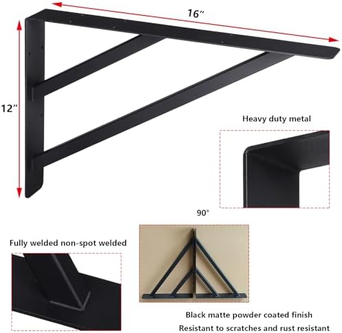 heavy duty shelf bracket countertop support brackets 16"x12" shown in use