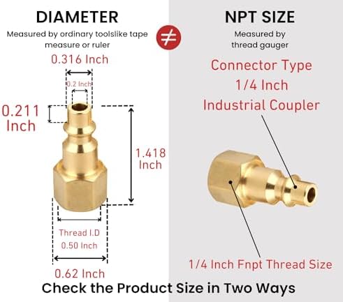 1/4 inch npt air coupler and plug kit showing dimensions
