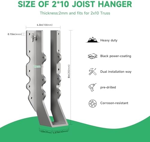 heavy duty 2x10 joist hanger 14 gauge lu210, package contents