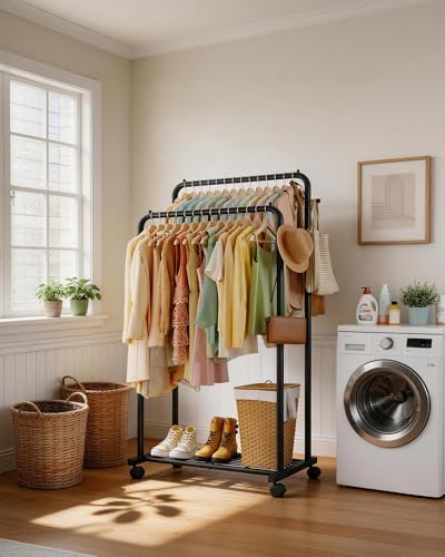 sakugi double rod clothes rack mesh shelf &, front angle view