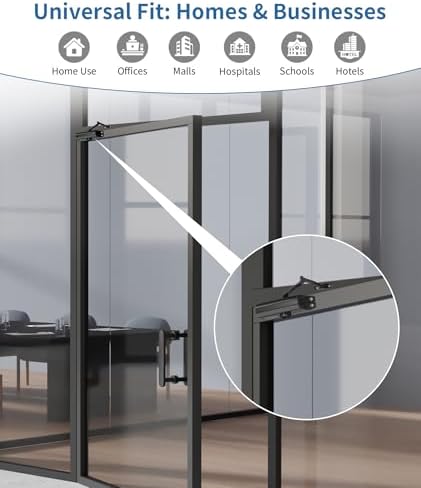 door closer, adjustable hydraulic speed, soft close, black shown in use