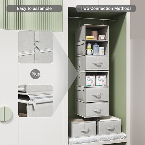 6-shelf hanging closet organizer with 3 drawers, separable, package contents