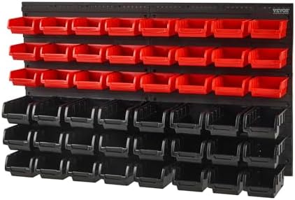 vevor 48-bin wall mounted storage bins parts rack, front angle view