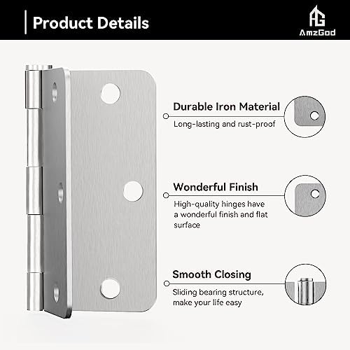 door hinges brushed nickel - 12 pack 3.5, side view