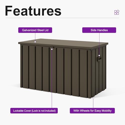 purple leaf outdoor deck box 120 gallon, waterproof, side view