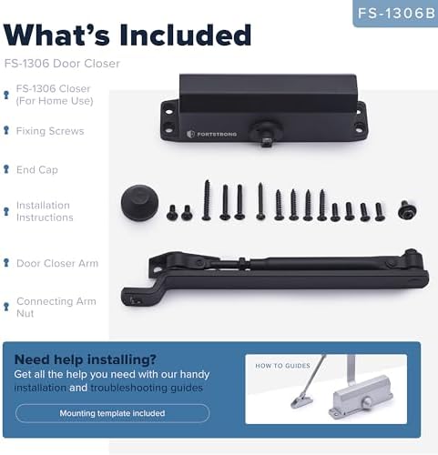 automatic door closer (black), fs-1306b residential hydraulic auto, side view