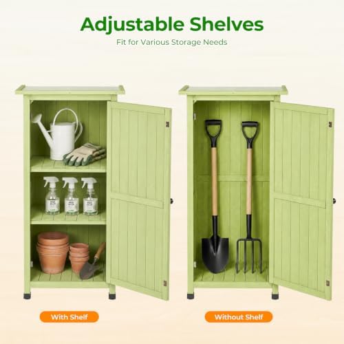 wooden outdoor storage cabinet, vertical garden tool shed, side view
