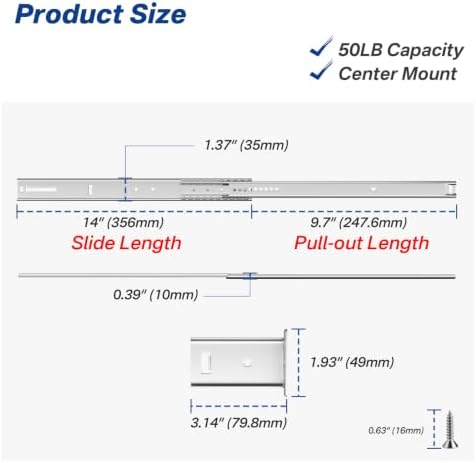 14 inch center mount drawer slides 4 pcs shown in use