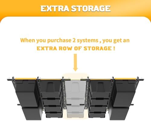 walmann overhead tote storage rails system, garage ceiling, side view