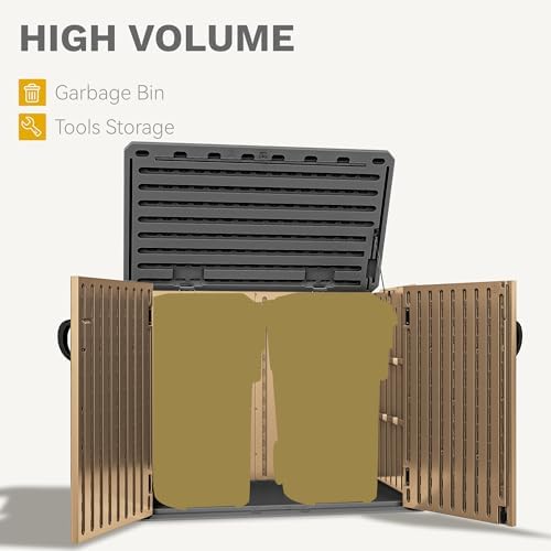dwvo outdoor storage shed, weatherproof resin, 35 cu shown in use