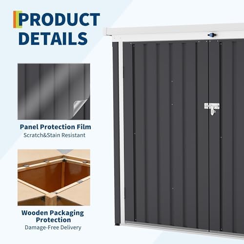 garvee outdoor trash storage shed– 5.8x3.3 ft, lock, close-up detail