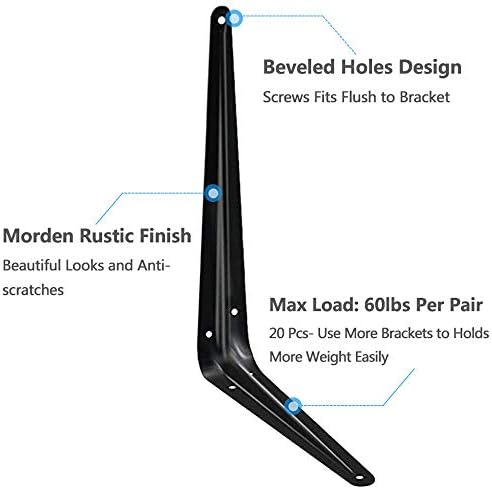 shelf brackets 12 inches, heavy duty black iron, side view