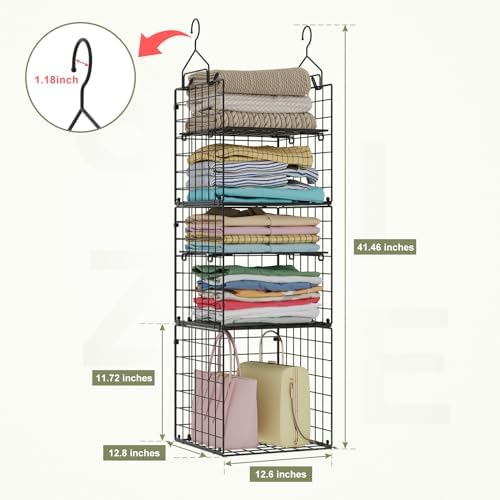 x-cosrack hanging closet organizer and storage - 5-tier, close-up detail