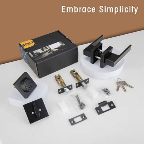 matt black front door lockset, exterior door lock, side view