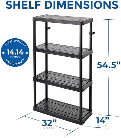 gracious living 4-shelf fixed-height medium-duty storage, black, 2-pack, close-up detail